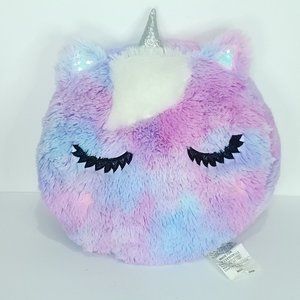 Love2Design Rainbow Pastel Cat Unicorn Soft Glitter Horn Pillow 13" Purple Blue